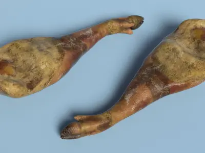 Iberico Ham Leg on Wooden Carving Stand 3D model