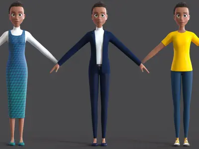 Cartoon Afro Mother - Toon Rigged Woman 3D model