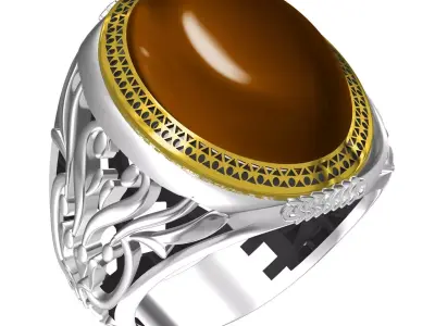 Antique Big Cabochon Engraving Designer Art Deco Ring 3D print model