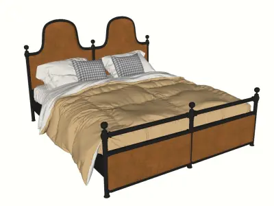 Vintage Industrial - Style Iron - framed Upholstered Bed 3D model