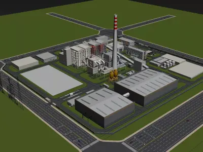 Modern factory - oil refinery - power plant 3D model