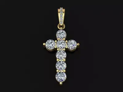 DAINTY 7 STONE 4MM CROSS DIAMOND BELL PENDANT 3D print model