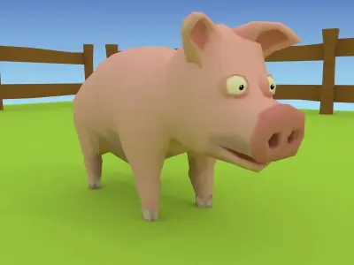 cartoon pig low poly Low-poly 3D model