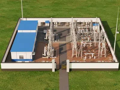 Modern Electrical Substation Transformers High Voltage 3D Model Low-poly 3D model