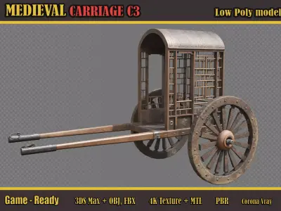 Medieval Carriage C3 Low-poly 3D model