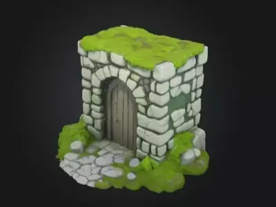 Stylized Modular Dungeon Gate Low Poly Game Asset  Low-poly 3D model