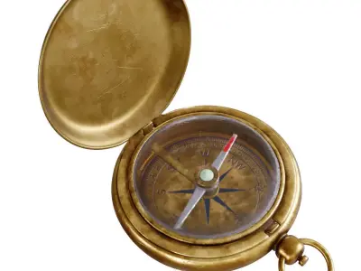 Vintage Brass Compass 4  3D model with PBR textures Low-poly 3D model