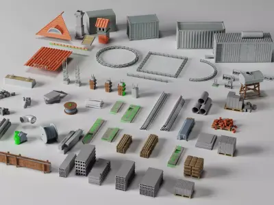 Construction Industrial Modular Assets Mega Pack Low-poly 3D model
