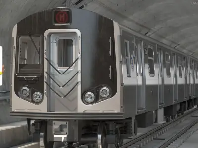 Subway Tunnel Section with Train and Worker 3D model