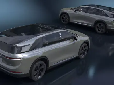 Lucid Gravity Olive Colored Electric SUV with Lights Off 3D model