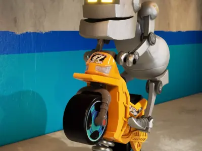 Small robot on the toy bike 3D model