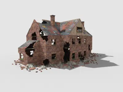 low poly destroyed house 4 Low-poly 3D model