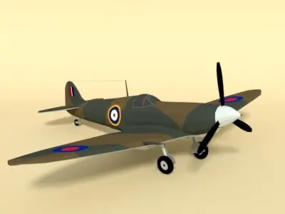 Low Poly Cartoon Supermarine Spitfire MKII  Airplane Low-poly 3D model