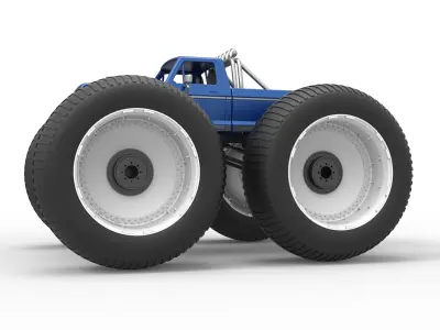 Vintage Monster Truck with 10 ft wheels Scale 1 to 25 3D print model