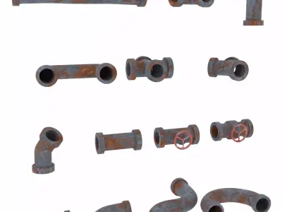 Realistic 14 Industrial Pipe Pack 3D model