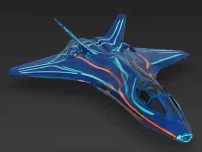 Futuristic Blue Sci Fi Jet Fighter 3D Model PBR Low-poly 3D model