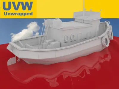 Small tug boat or trawler UVW Unwrapped 3D model