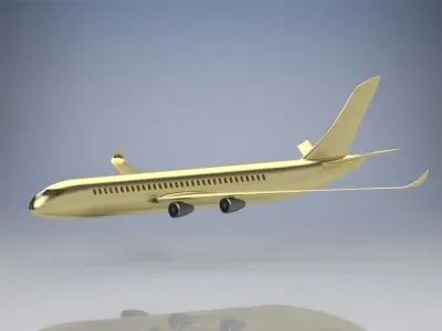 Aircraft golden airplane flying in sky 3D model