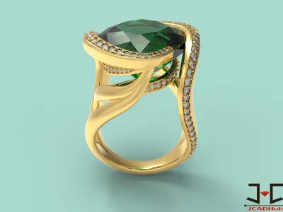 0215 - Beautiful Emerald Stone Antique Ring 3D print model