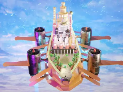 Fantasy style airship Low-poly 3D model