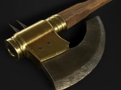 Gold Battle Axe Low-poly 3D model