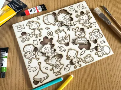 Laser Cut Puzzle Cartoon Kids Toys DIY Montessori 3D model