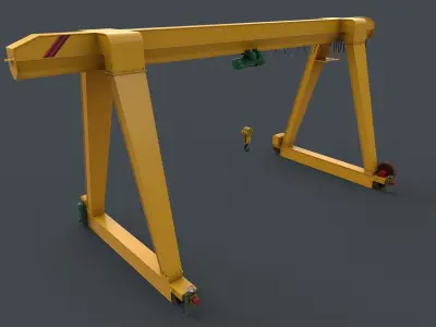 PBR Single Girder Gantry Crane V1 - YELLOW Low-poly 3D model