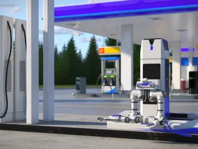  Smart Gas Pumping Robot Blue Housing Rigged for Cinema 4D 