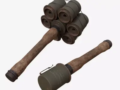 German Nazi M24 Stielhandgrenate Stick Grenade With Anti Tank Low-poly 3D model