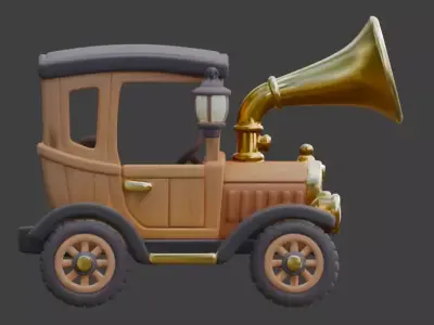 20th Century Stylized Chibi Brass Era Car 3D Model Low-poly 3D model
