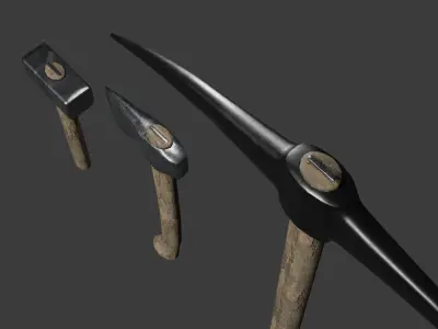 Medieval Tools Pack Pickaxe Axe Hammer Game Ready Low-poly 3D model