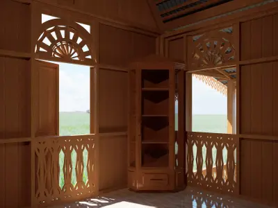 Antique Timber Corner Display Cabinet Carpentered Craft Malaysia 3D model