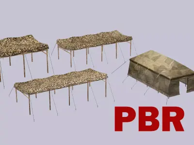 Military Exclusive Blender Tent Set Low Poly 3D Model Low-poly 3D model