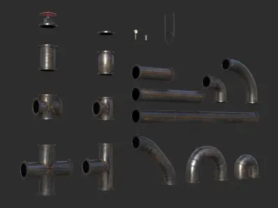 Old Metallic Pipes Low-poly 3D model