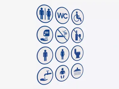 Public Spaces Warning Round Sign Set 3D model