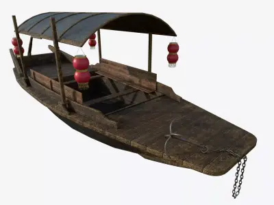 Chinese Boat Low-poly  PBR  Low-poly 3D model