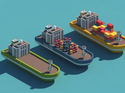 Cartoon Low Poly Ship Package Low-poly 3D model
