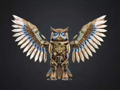 Steampunk Mechanical Owl  Clockwork Cybernetic Bird  3D 3D print model