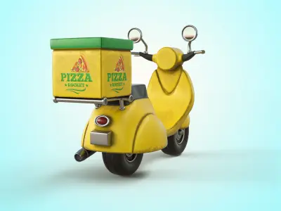 Cartoon Vespa Pizza Delivery  Low-poly 3D model