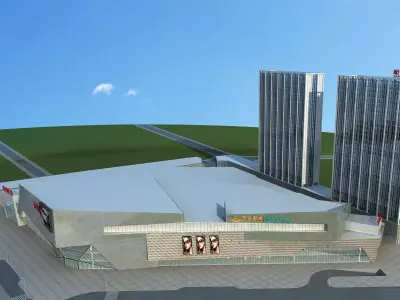 Architecture building in middle of field 3D model