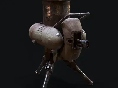 Turret steam powered machine gun Low-poly 3D model