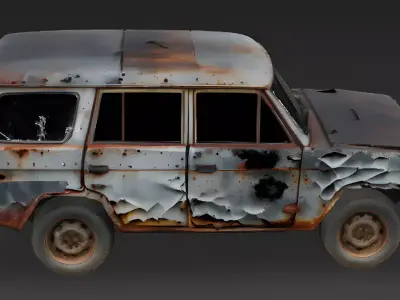 Realistic Wrecked Boxy SUV 3D Model Low-poly 3D model
