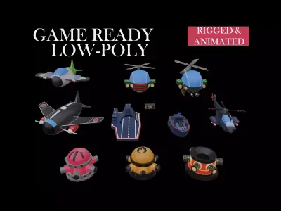 GAME READY Cartoon LowPoly Military Vehicles and Towers Animated Low-poly 3D model