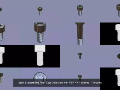 Steel Stained Bolt Allen Cap Collection with PBR 4K Textures 3D Model Pack