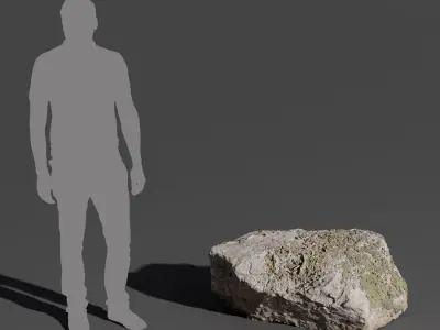  Cool Toned Low Mossy Smooth Large Rock Boulder Model 