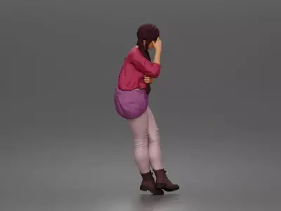 Worried girl standing quietly hand on forehead lost in thought 3D print model