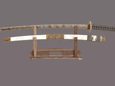 Katana with stand Low-poly 3D model
