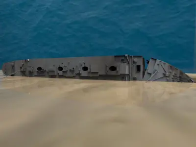 Shipwerck sinking ship in desert Low-poly 3D model