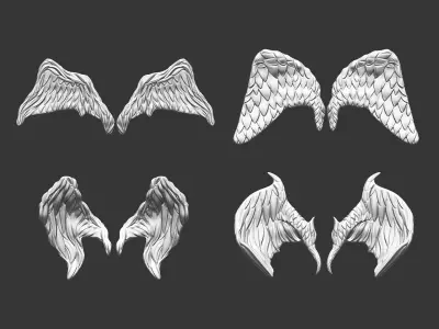 20 Mid poly statue and sculpture wings IMM set 3D model