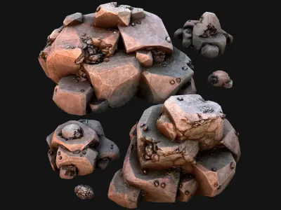 Stones and Rocks Iron Ore Mineral Low-poly 3D model